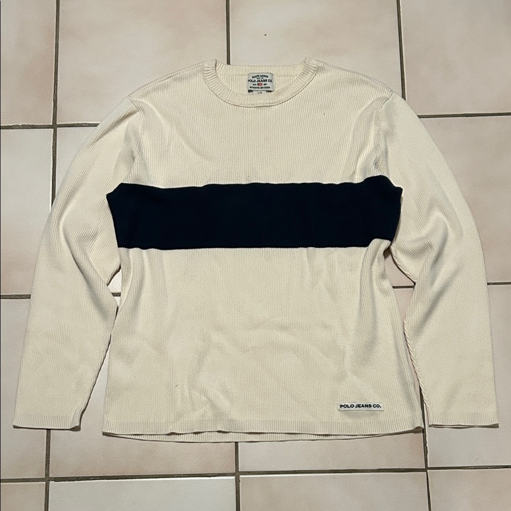 Ralph Lauren Polo Jeans Co Cream Ribbed Long Sleeve Top L Made in Japan